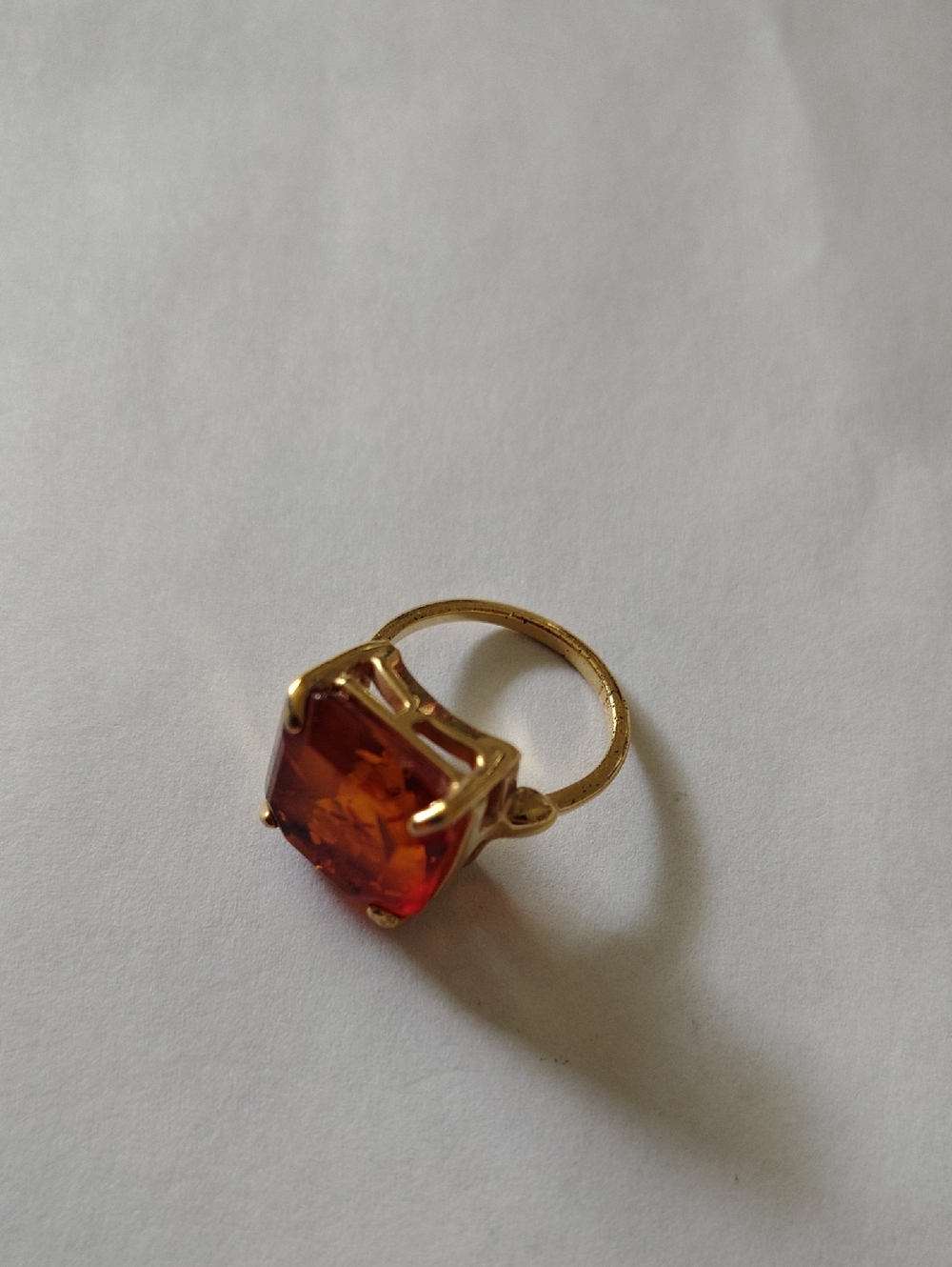 Gold Cocktail Ring with Amber-Orange Square Gemstone